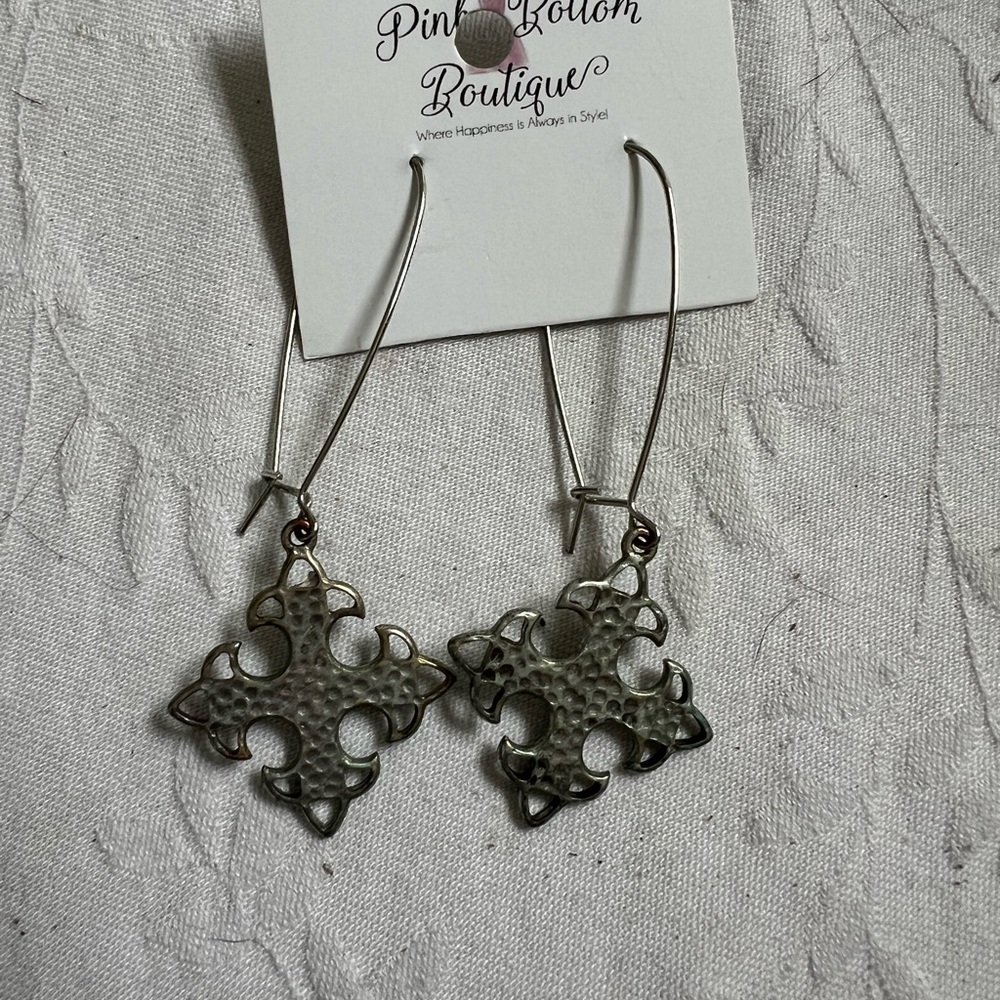 Silver Cross Dangle Earrings